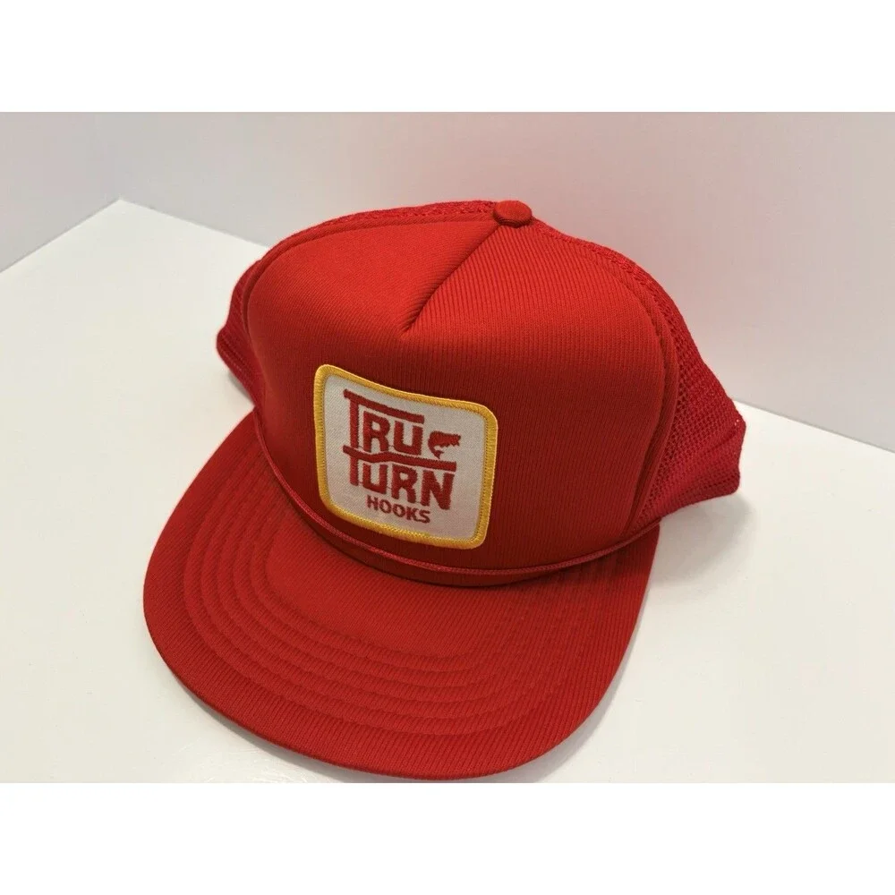 Tru Turn Hooks Red Mesh Trucker Hat Snapback Fishing Cap One Size VTG